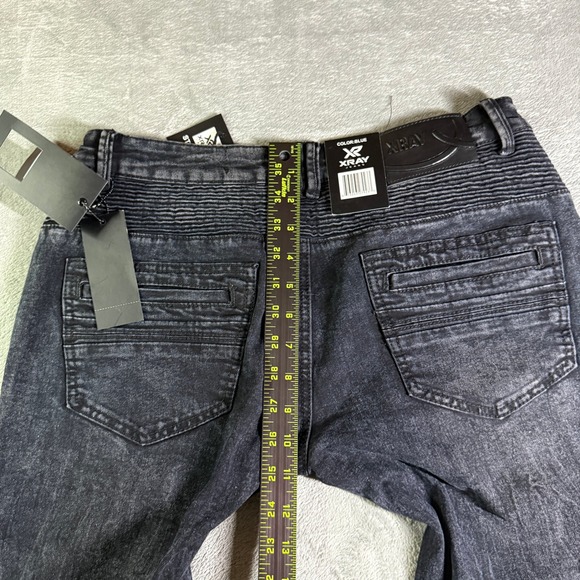 X-RAY Mens Moto Biker Jeans 30x30 Dark Blue Acid Wash Ribbed Knee NWT - Picture 11 of 14